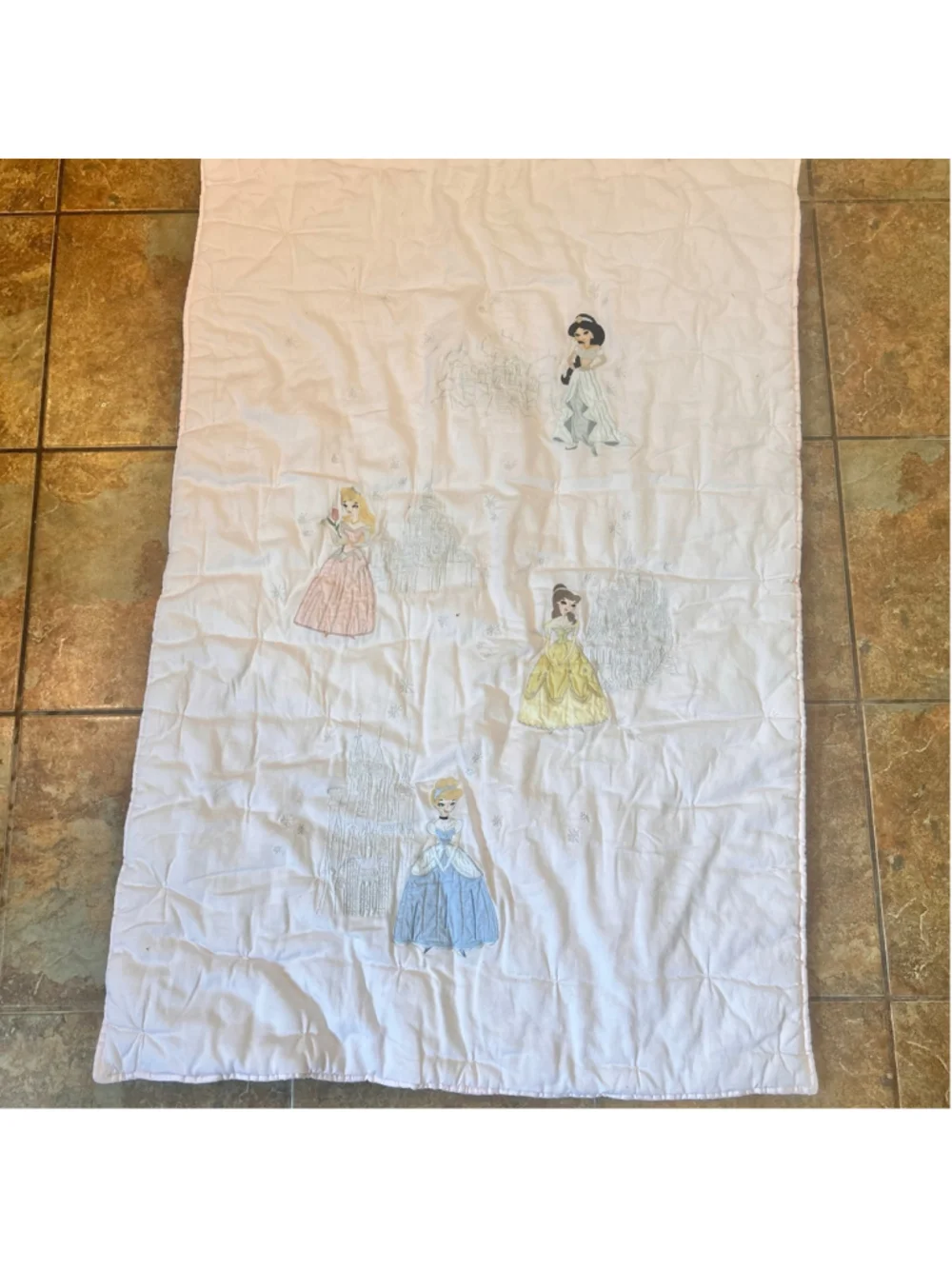 Pottery Barn Kids Disney Princess Quilt Crib White Embroidered Cotton Whimsy